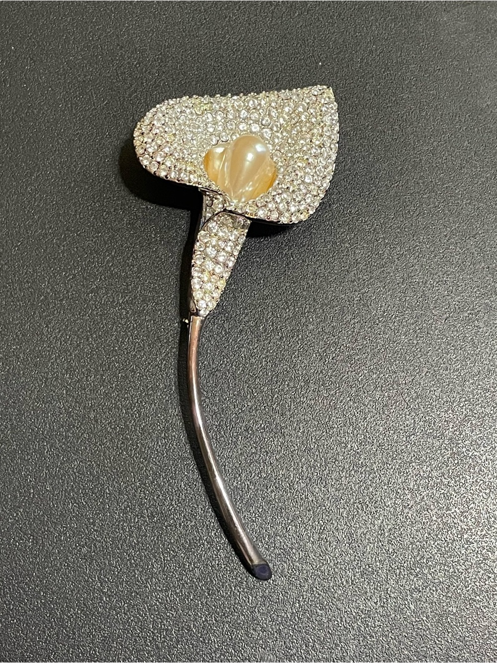 Napier Calla Lilly Rhinestone signed Large brooch